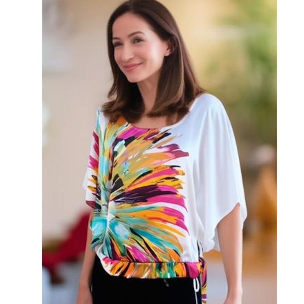 Heart Soul Women's Artistic Painterly Dolman Top Satin Size Small